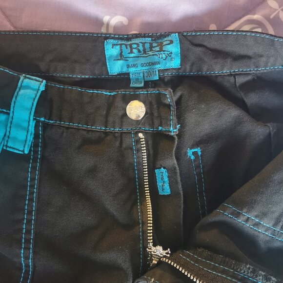 Tripp NYC black blue women's juniors bondage pants size 11 zippers suspenders - Picture 6 of 14